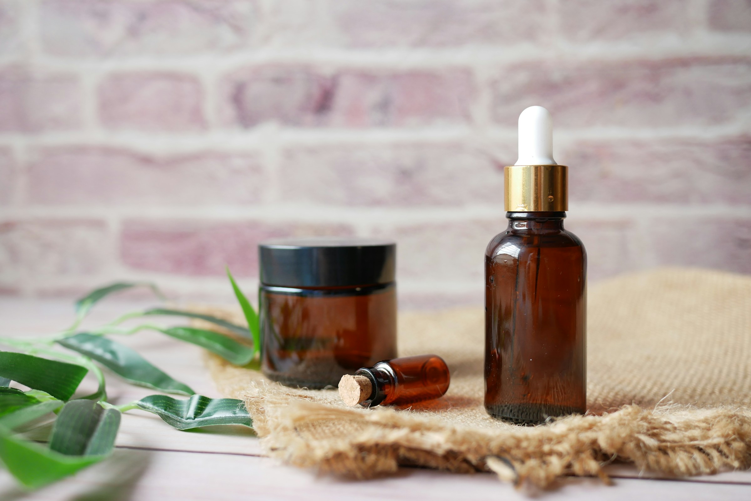 Natural skincare products and wellness items beautifully arranged on a clean surface