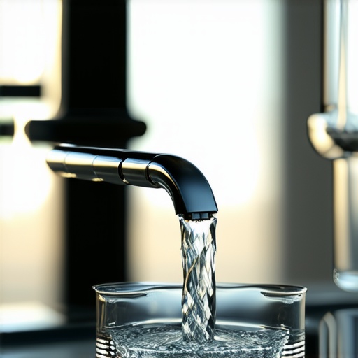 Clean water flowing from a kitchen faucet