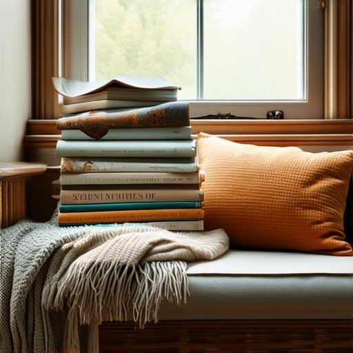 Stack of children's nature books next to a window with natural light