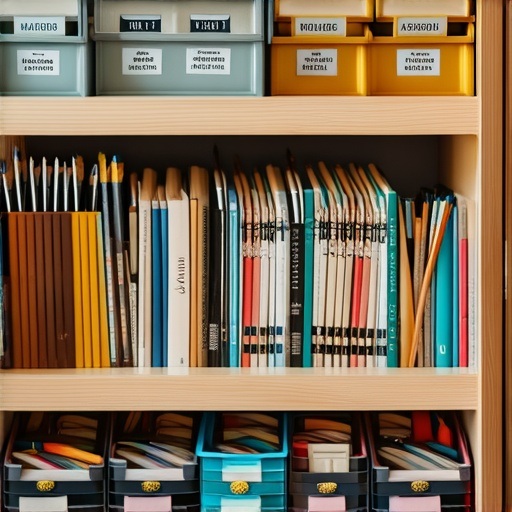 Colorful homeschool supplies spread across a table